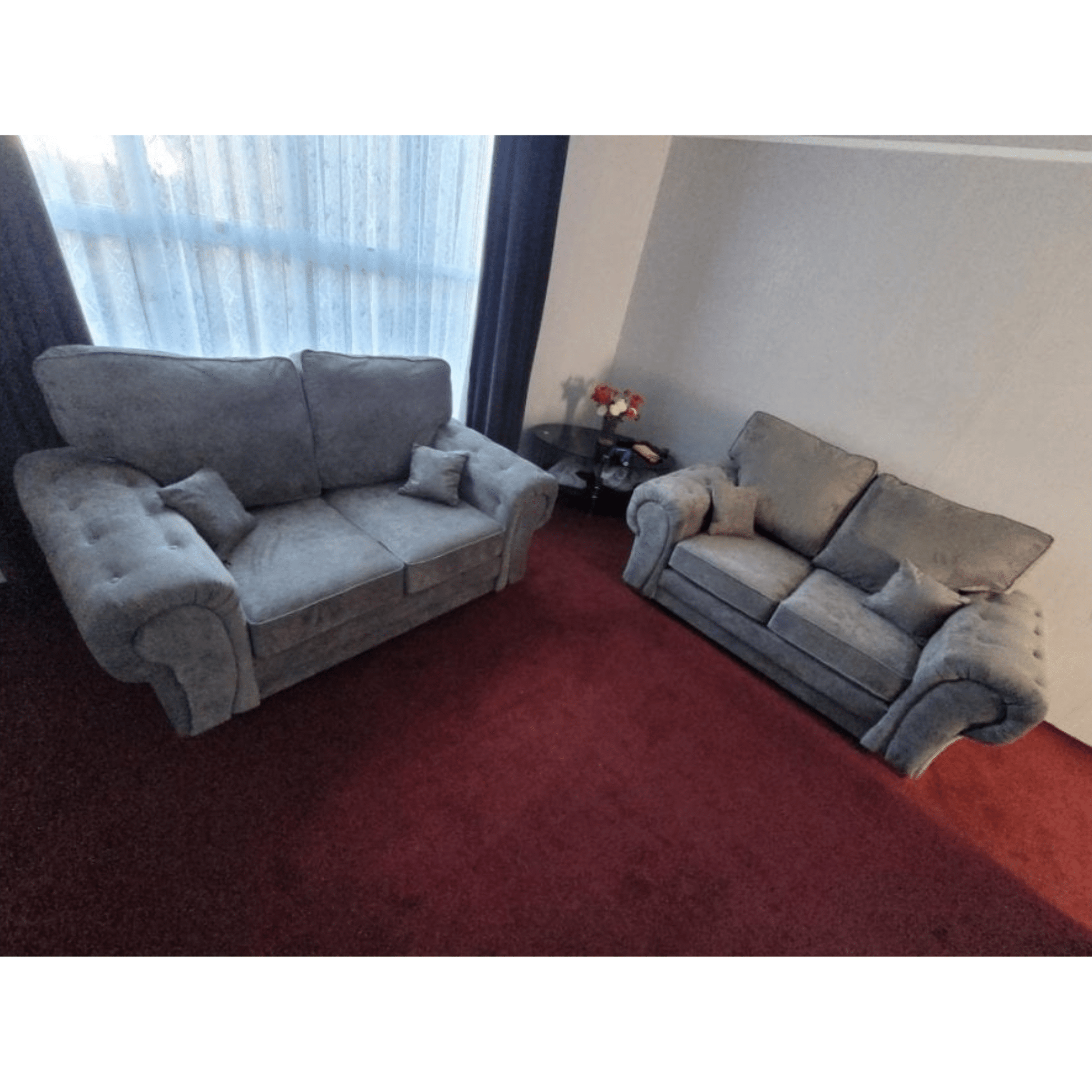 Verona High Back Grey 3+2 sofa set displayed front facing on white background