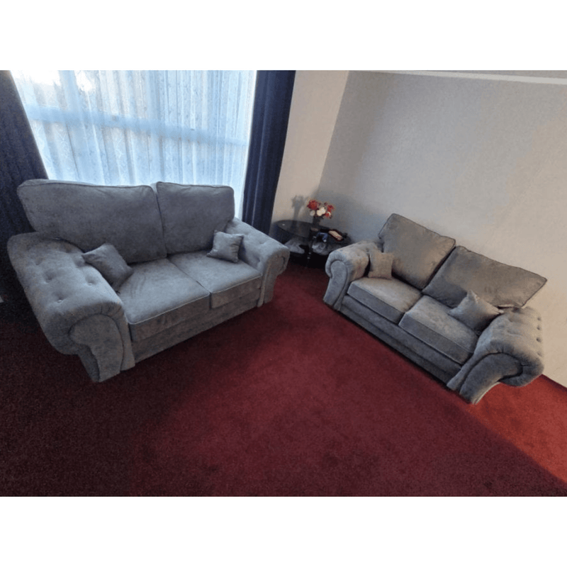 Verona High Back Grey 3+2 sofa set displayed front facing on white background