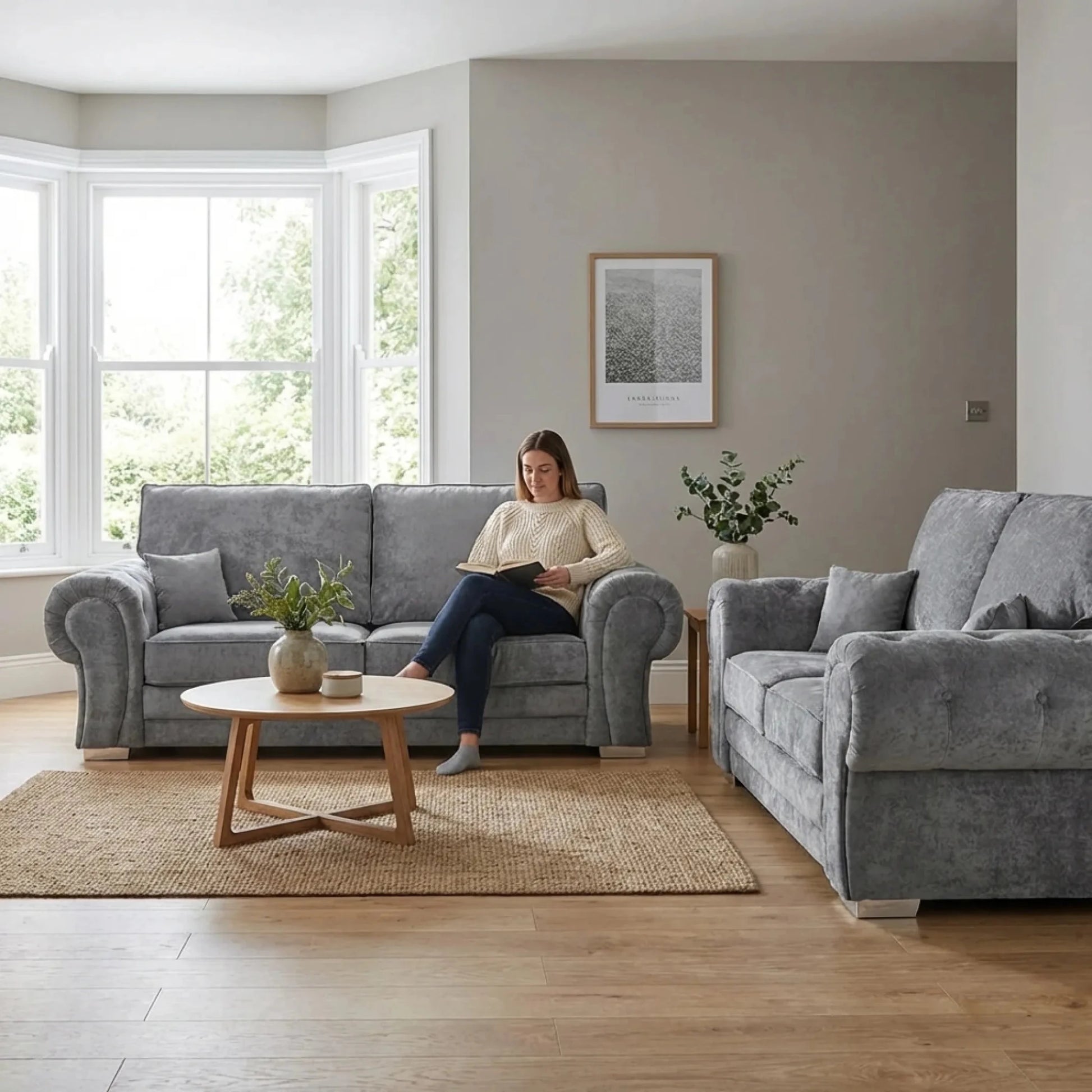 Verona High Back Grey Fabric 3+2 Seater Sofa Set - Furniture Instore