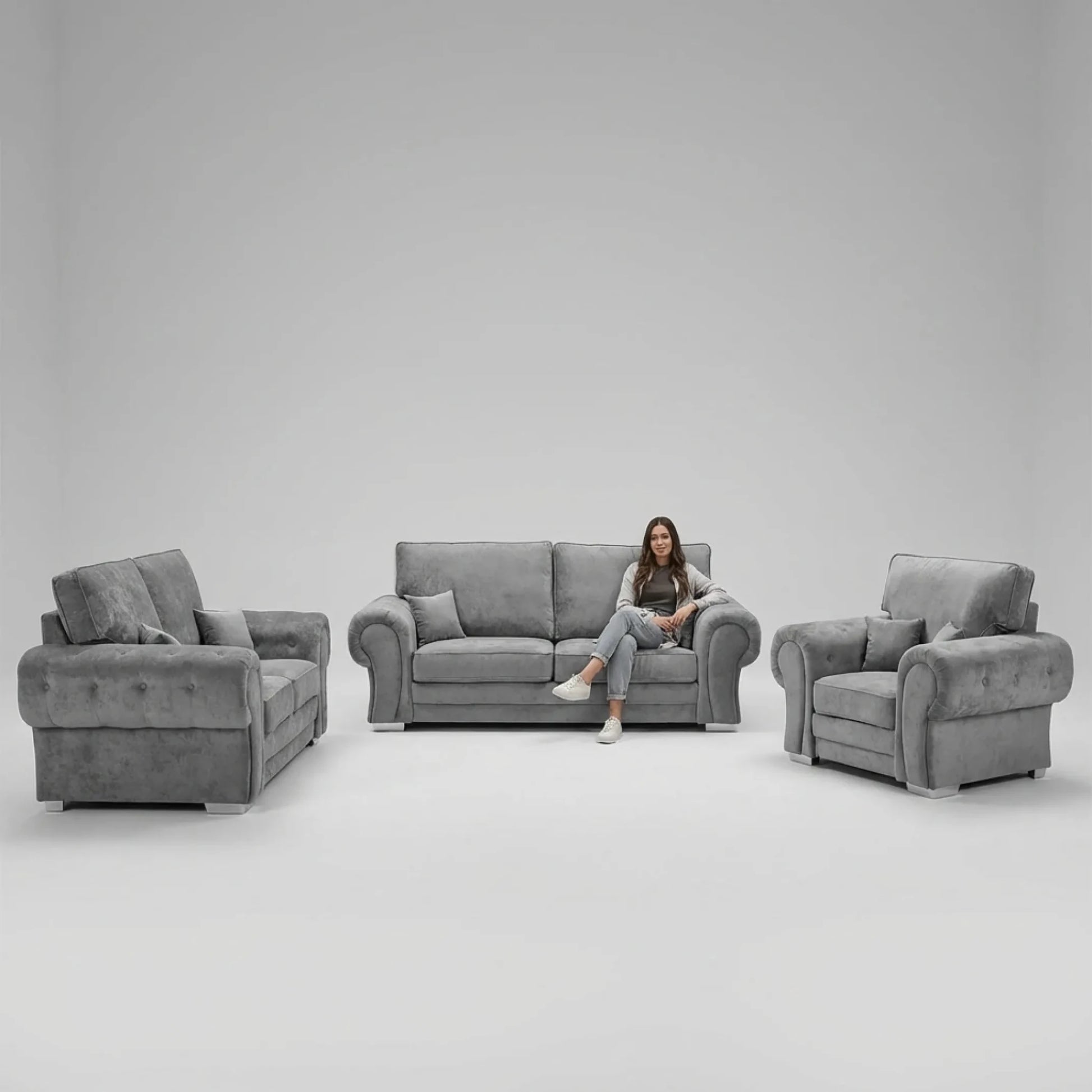 Verona High Back Grey Fabric 3+2+1 Seater Sofa Set - Furniture Instore