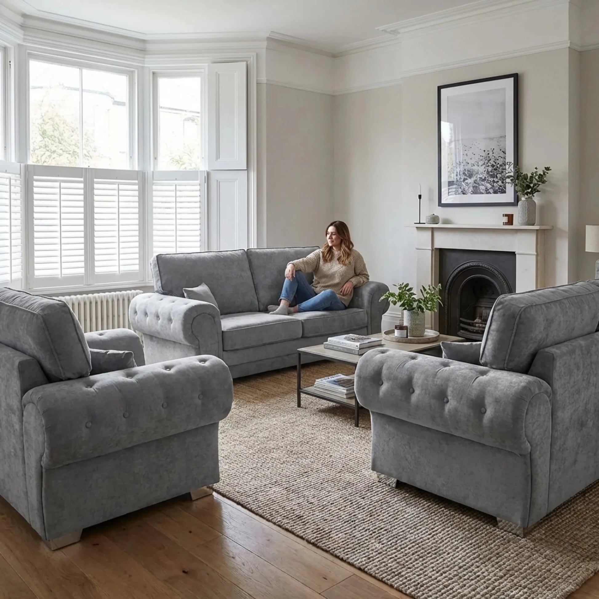 Verona High Back Grey Fabric 3+2+1 Seater Sofa Set - Furniture Instore