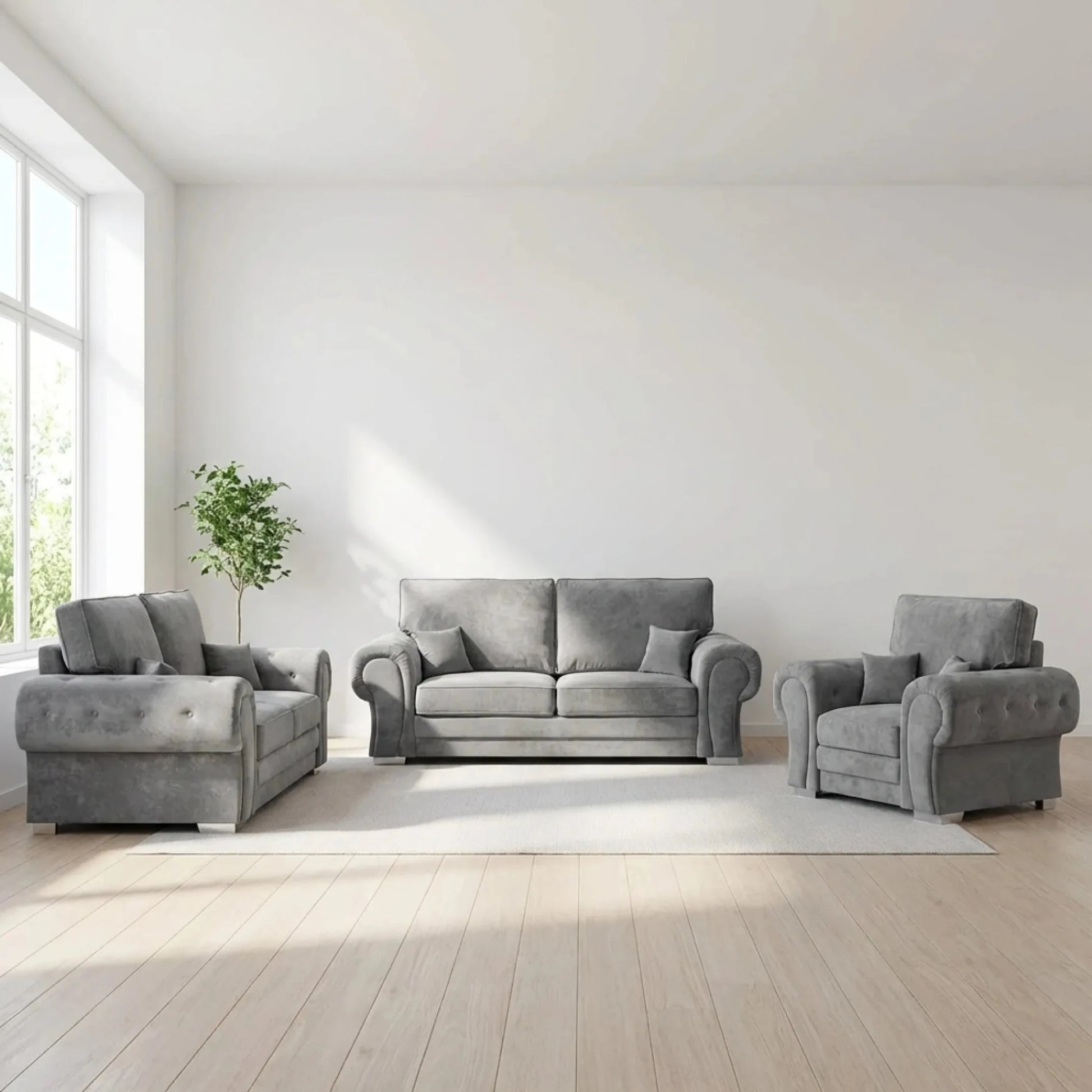 Verona High Back Grey Fabric 3+2+1 Seater Sofa Set - Furniture Instore