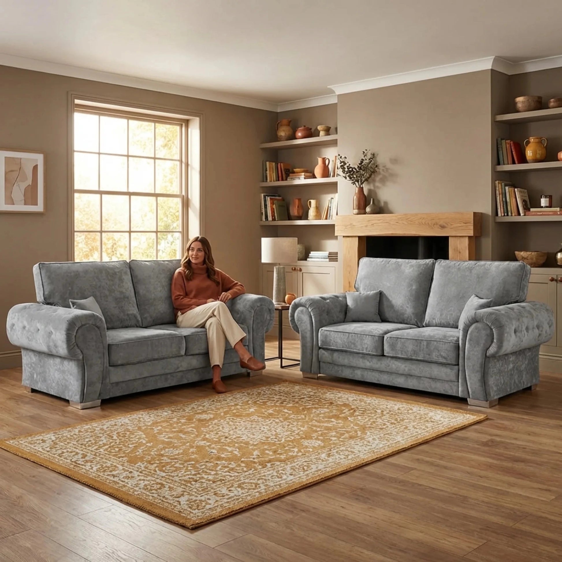 Verona High Back Grey Fabric 3+3 Seater Sofa Set - Furniture Instore
