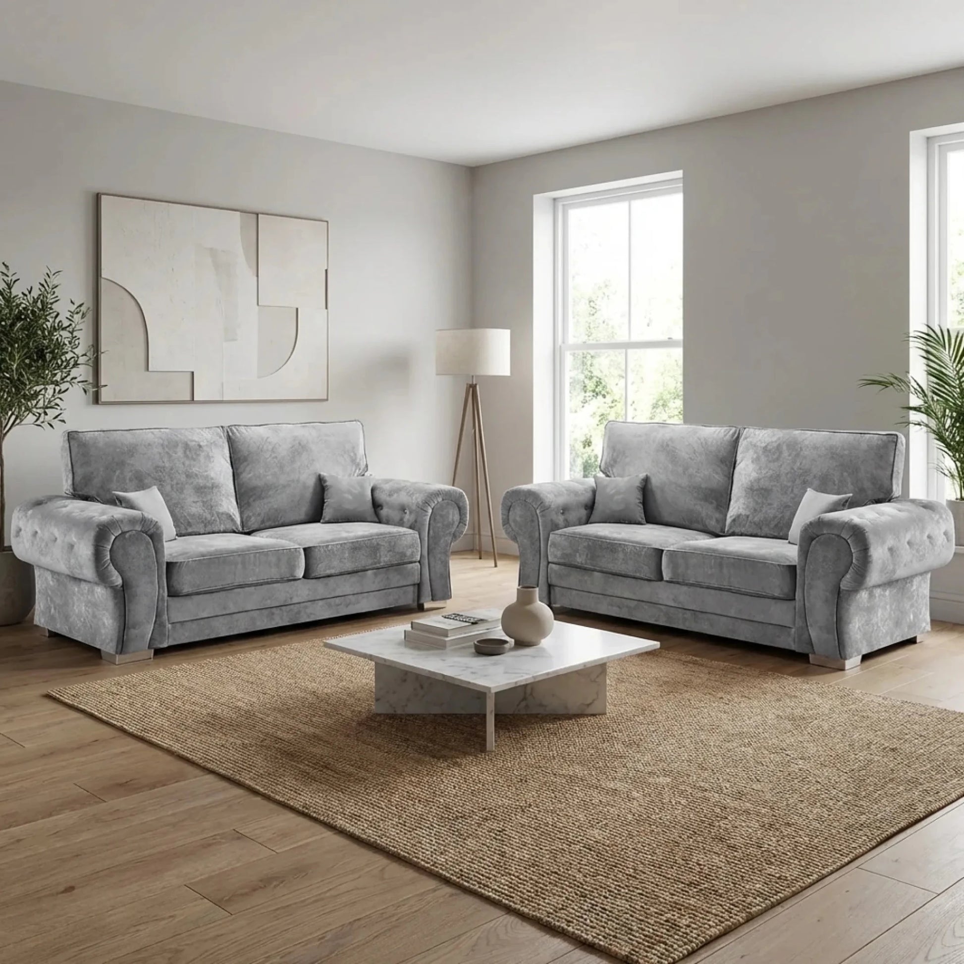Verona High Back Grey Fabric 3+3 Seater Sofa Set - Furniture Instore