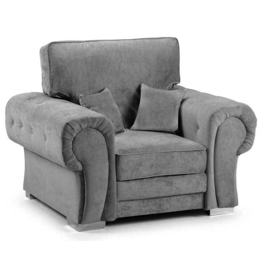 Gray armchair with cushions on a white background