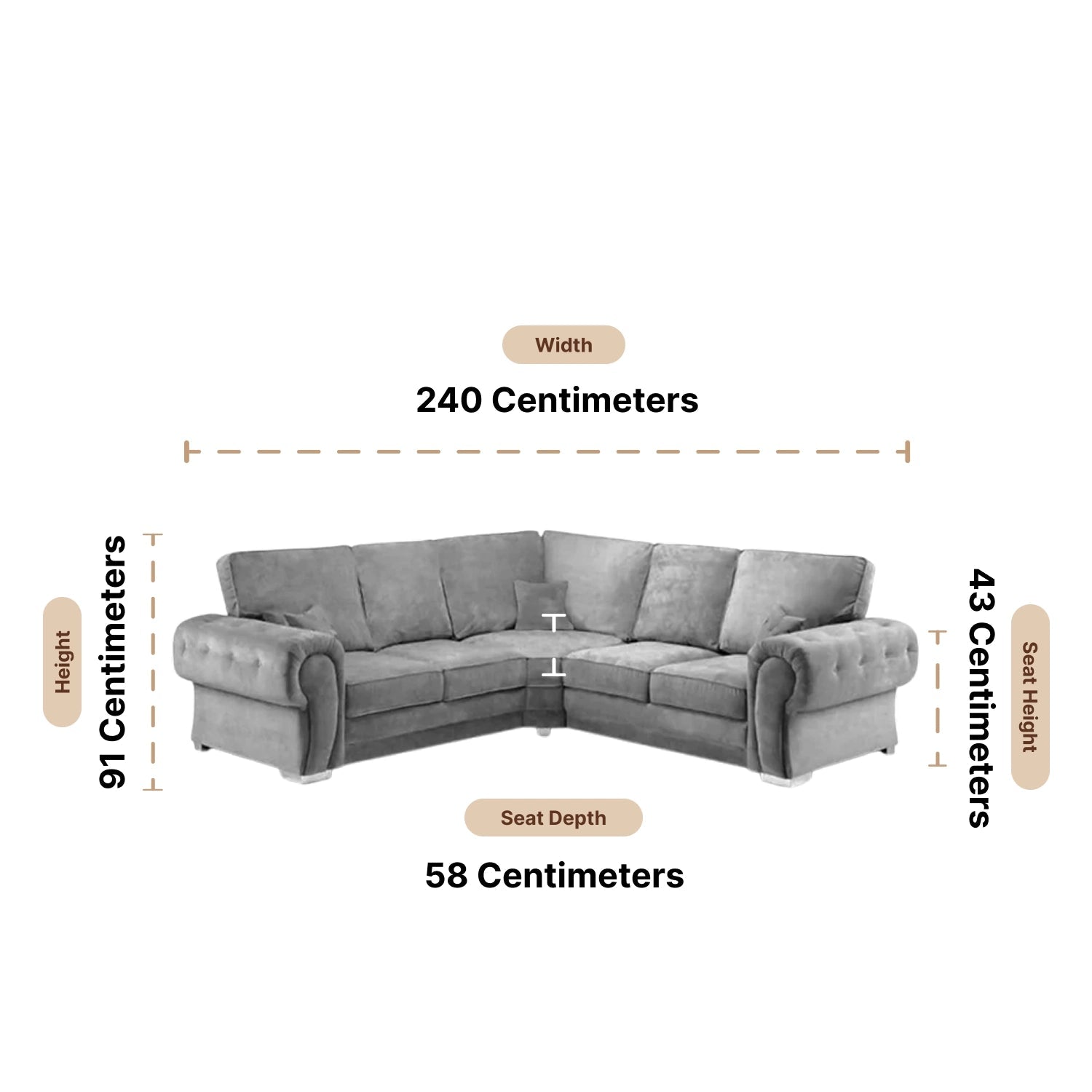 Verona High Back Grey Fabric Corner Sofa - Furniture Instore