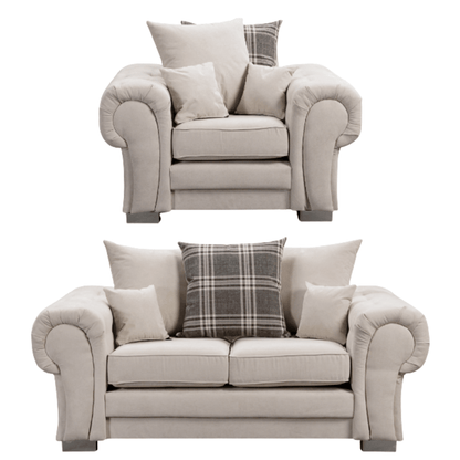 Verona scatter back grey 2+1 sofa set displayed front facing on a plain white background, showing full furniture set.