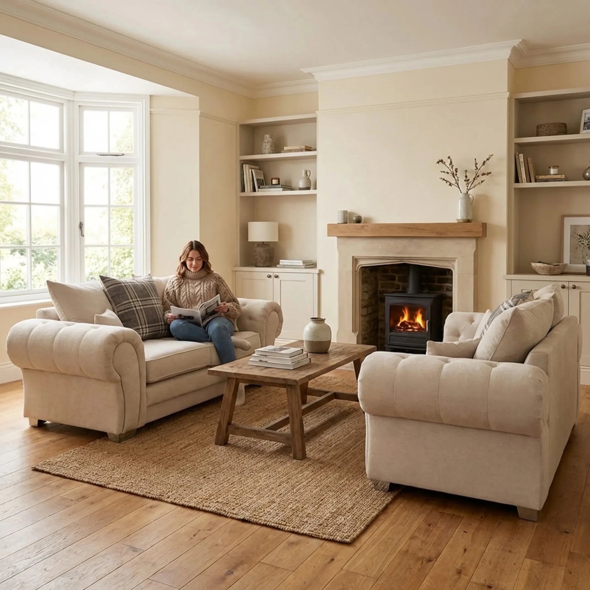 Verona Scatter Back Cream Fabric 2+2 Seater Sofa Set - Furniture Instore