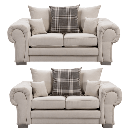 Verona scatter back grey 2+2 sofa set displayed front facing on a plain white background, showing full furniture set.