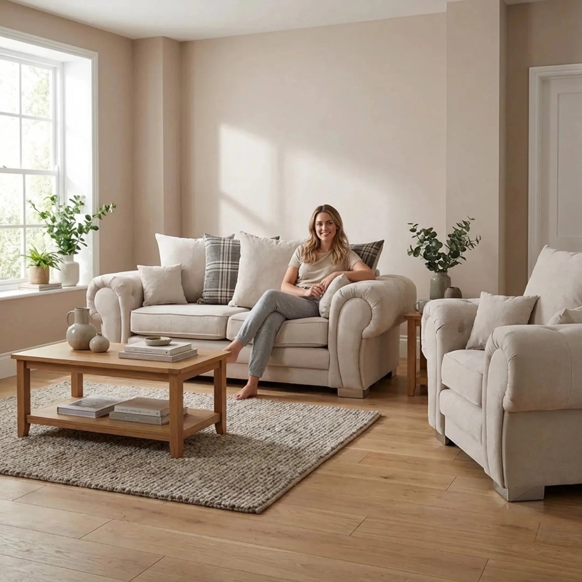 Verona Scatter Back Cream Fabric 3+1 Seater Sofa Set - Furniture Instore