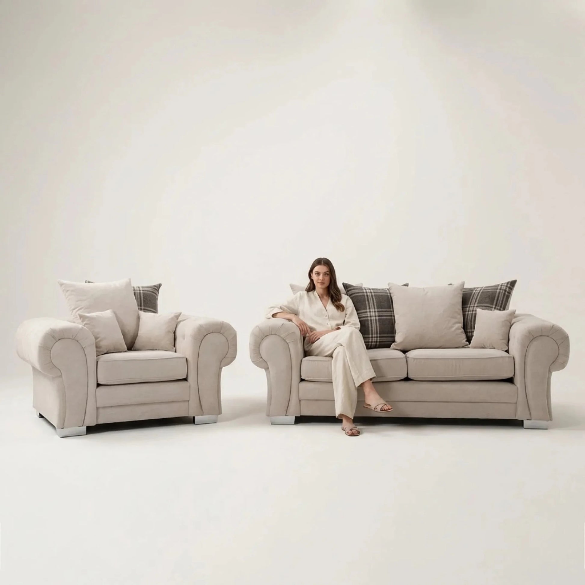 Verona Scatter Back Cream Fabric 3+1 Seater Sofa Set - Furniture Instore