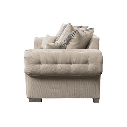 Verona scatter back grey 3 seater sofa displayed from a side view on a plain white background, showing sofa profile.