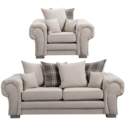 Verona scatter back grey 3+1 sofa set displayed front facing on a plain white background, showing full furniture set.