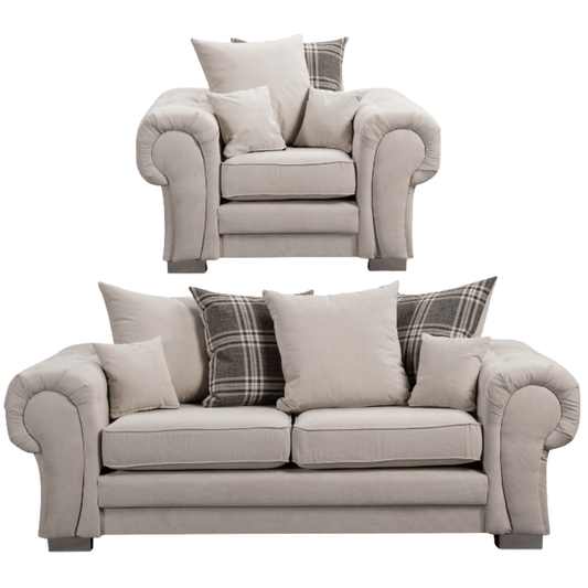 Verona scatter back grey 3+1 sofa set displayed front facing on a plain white background, showing full furniture set.