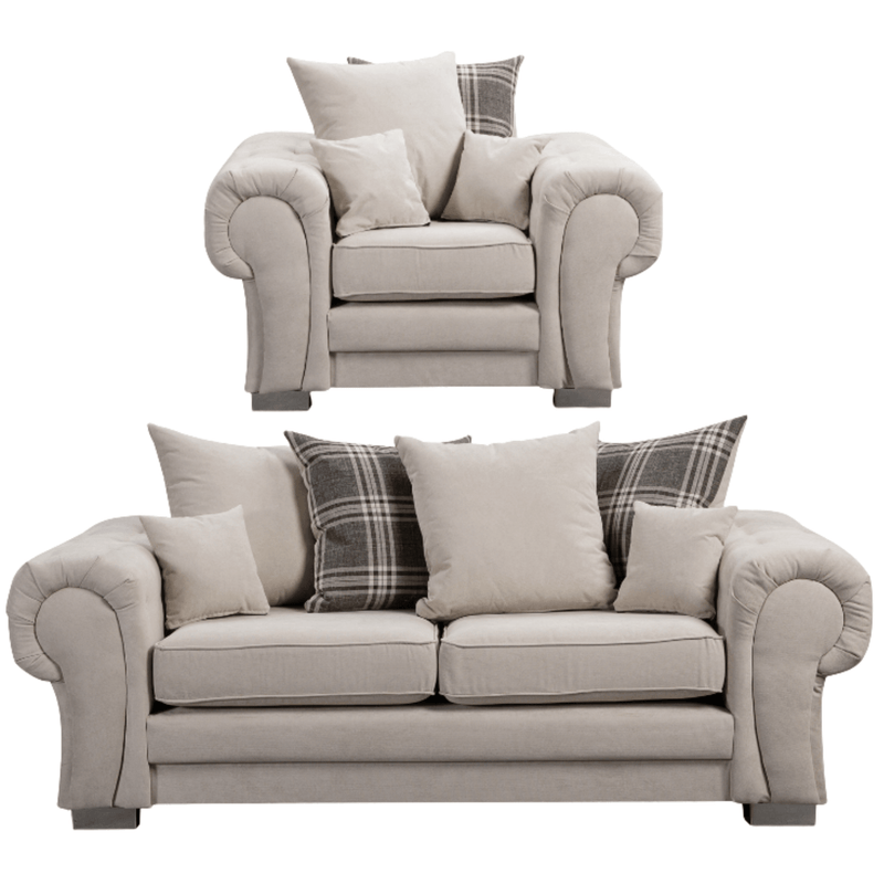 Verona scatter back grey 3+1 sofa set displayed front facing on a plain white background, showing full furniture set.