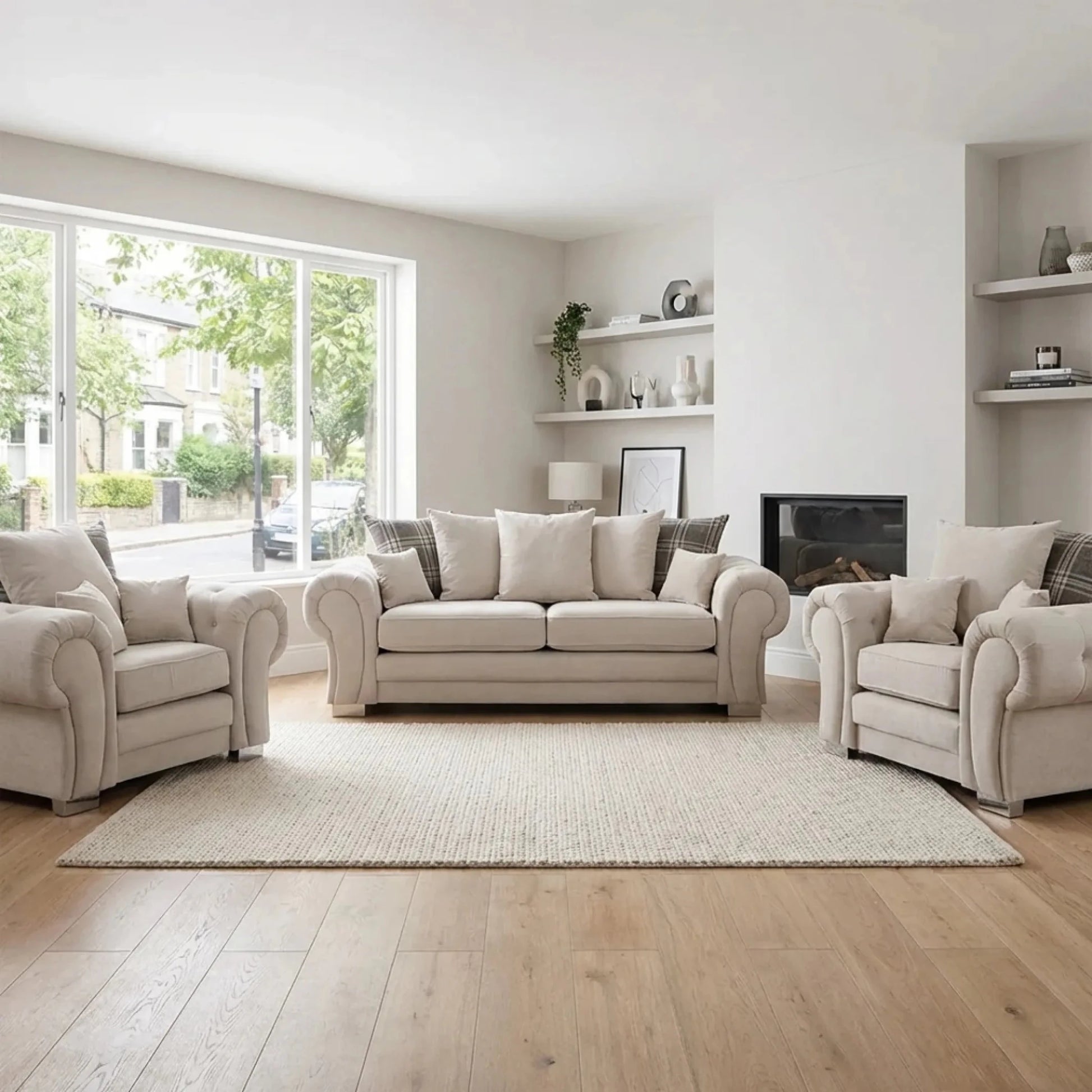 Verona Scatter Back Cream Fabric 3+1+1 Seater Sofa Set - Furniture Instore