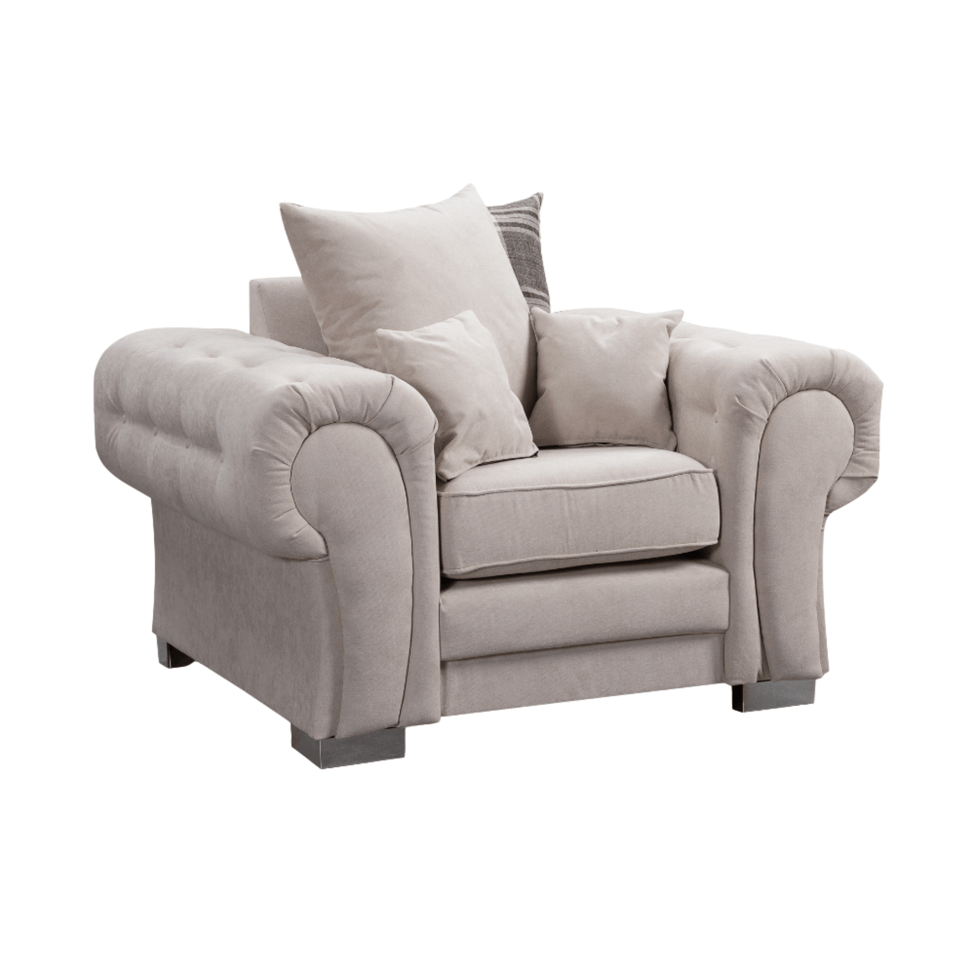 Verona scatter back grey armchair displayed at an angled view on a plain white background, showing full chair design.