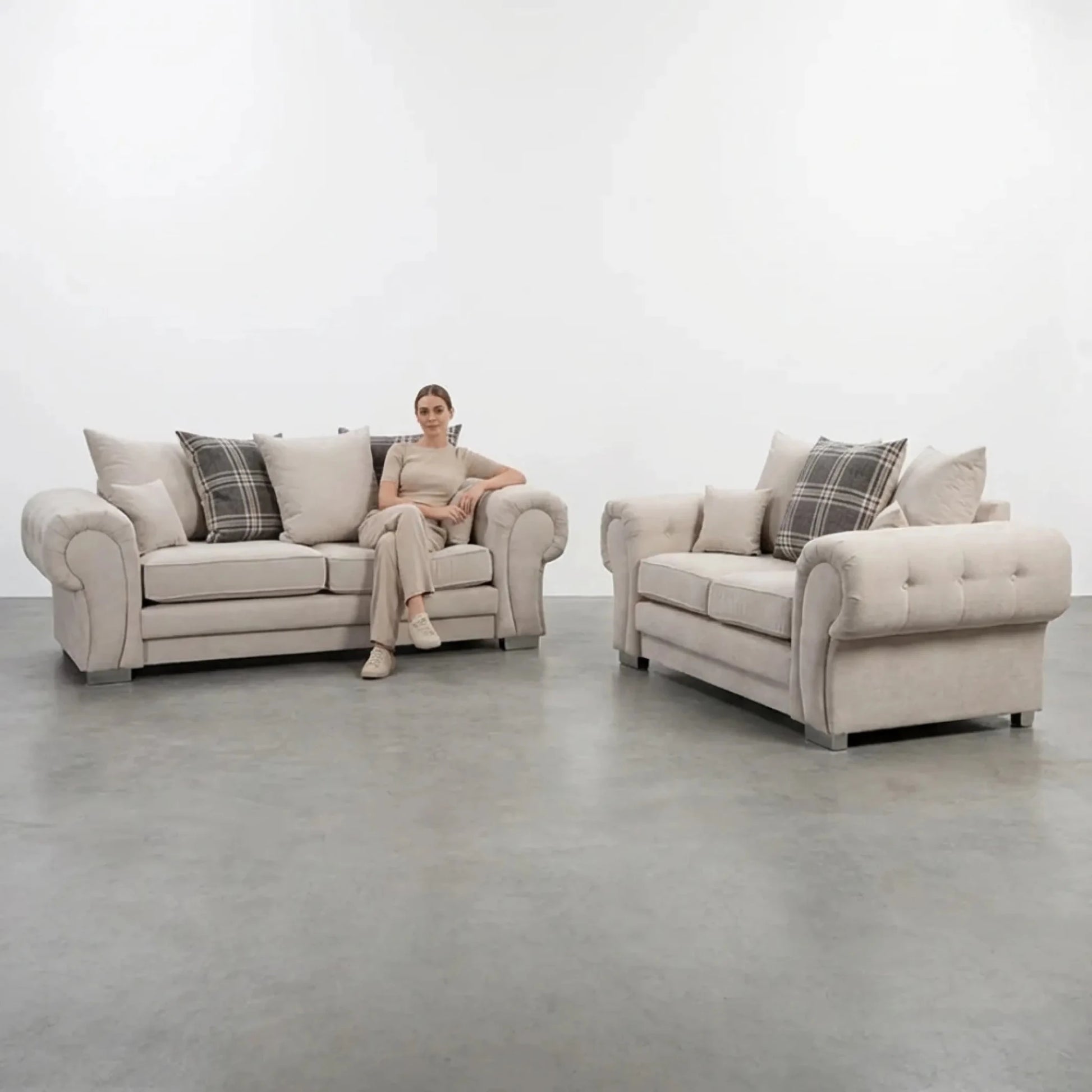 Verona Scatter Back Cream Fabric 3+2 Seater Sofa Set - Furniture Instore