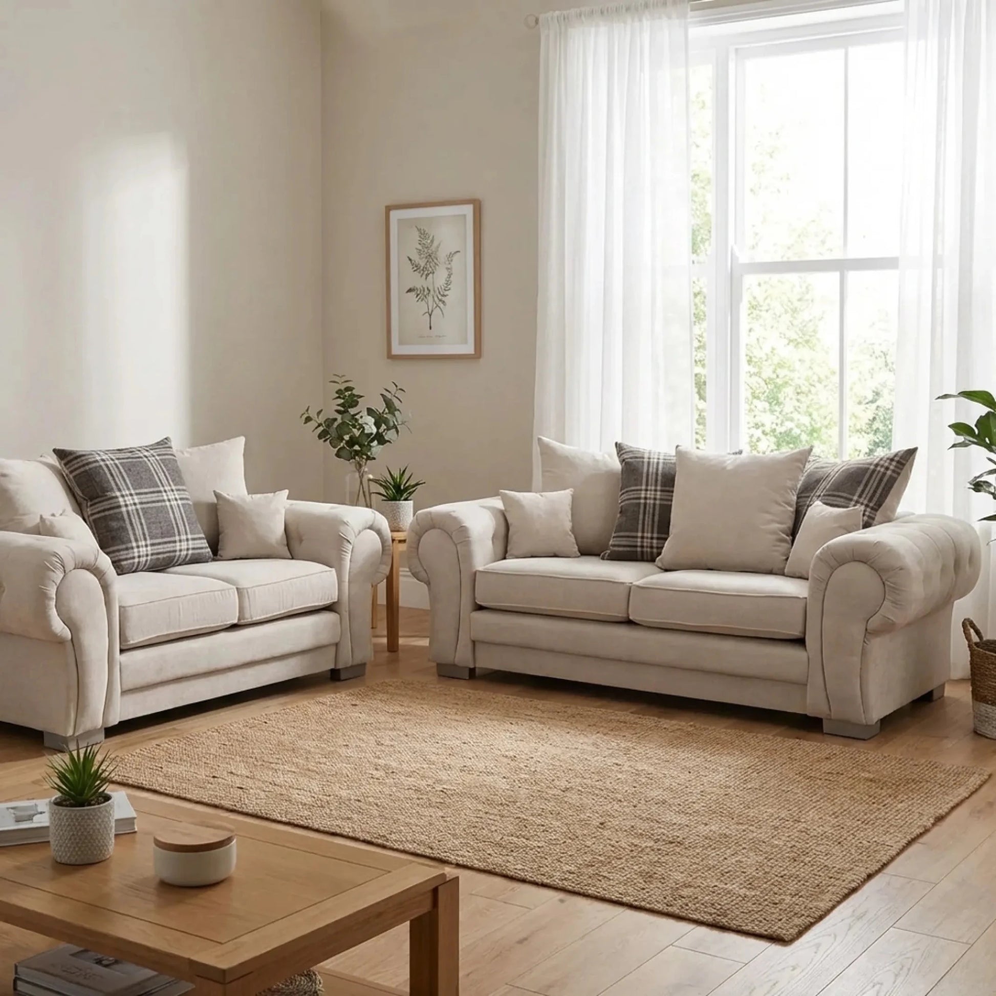 Verona Scatter Back Cream Fabric 3+2 Seater Sofa Set - Furniture Instore