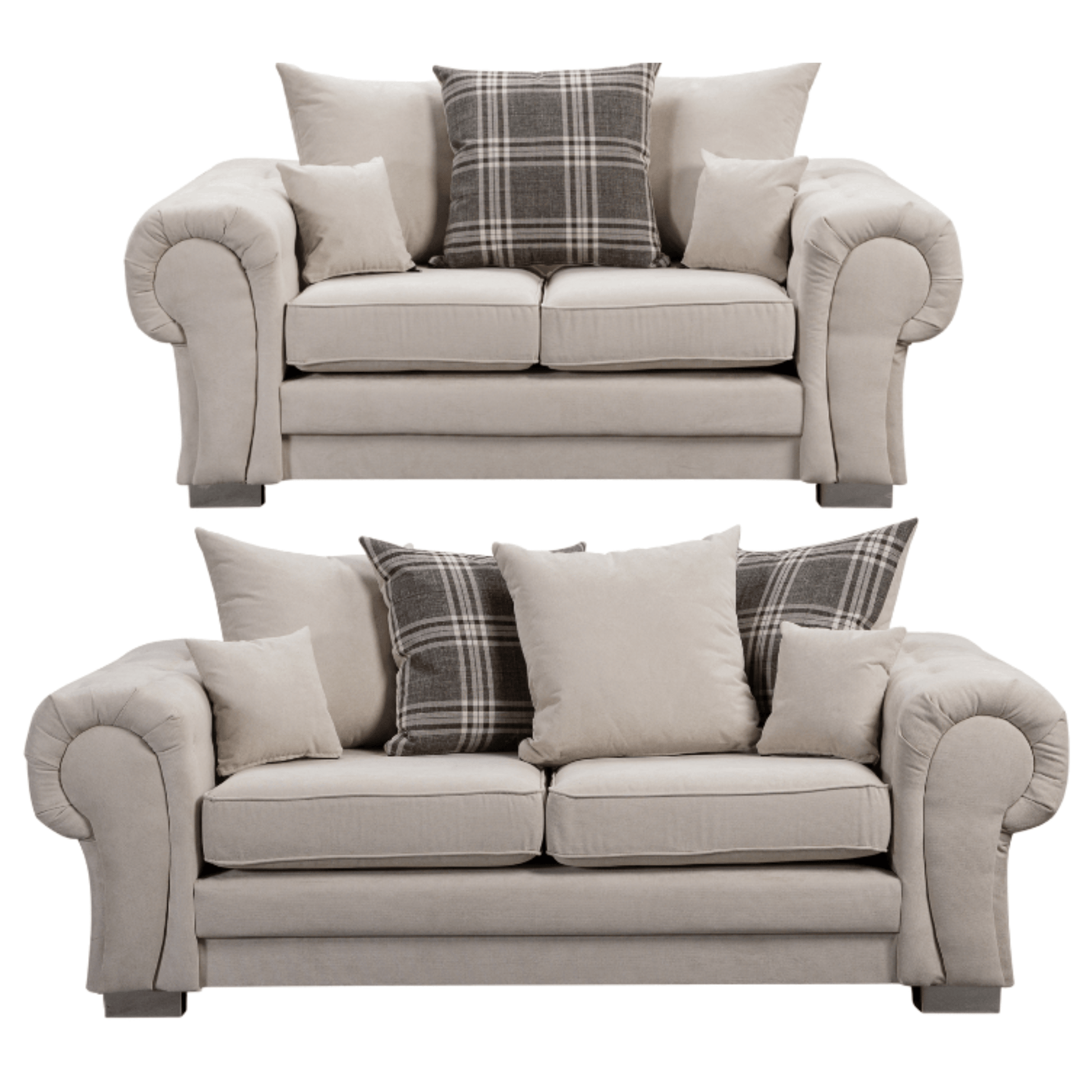 Verona scatter back grey 3+2 sofa set displayed front facing on a plain white background, showing full furniture set.