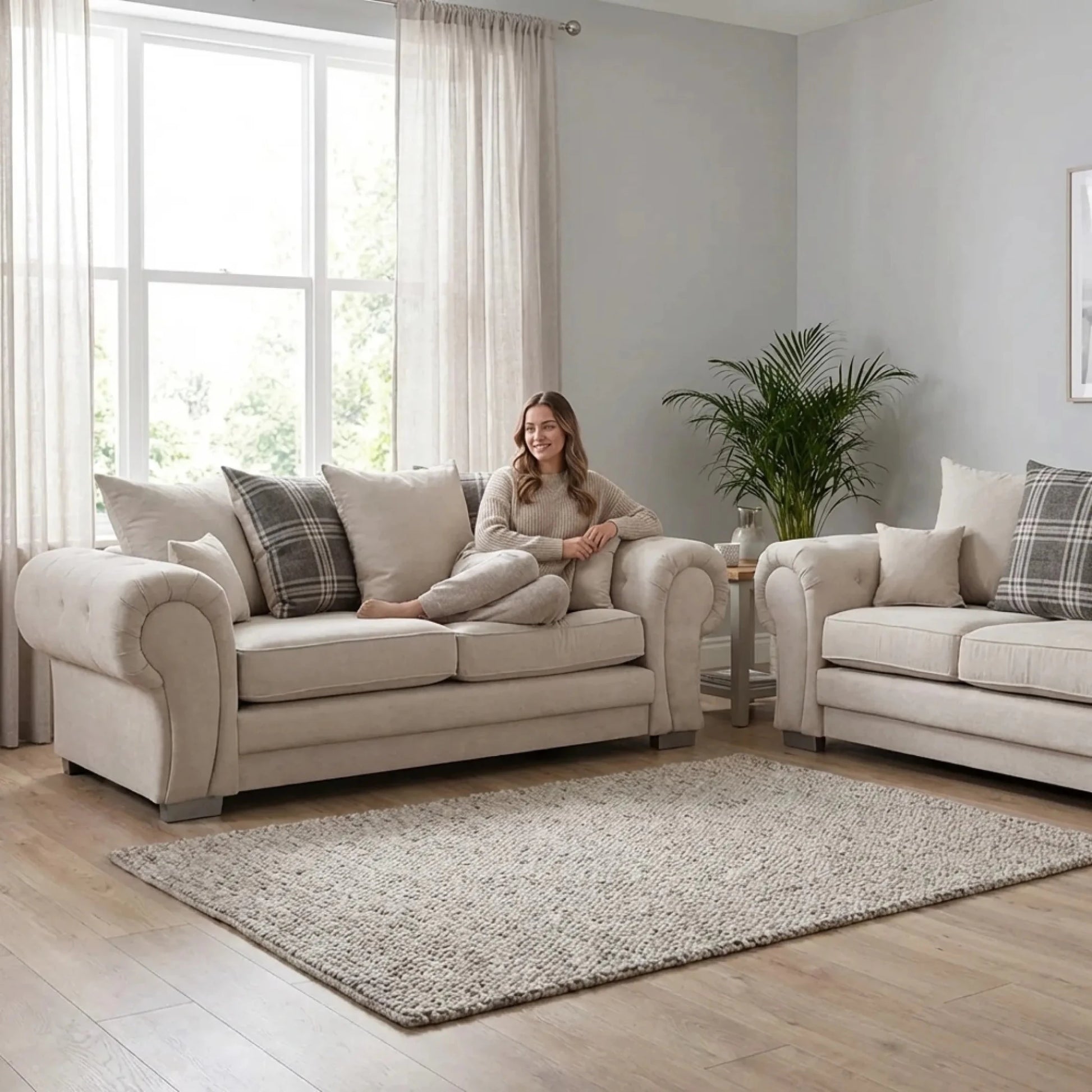 Verona Scatter Back Cream Fabric 3+2 Seater Sofa Set - Furniture Instore