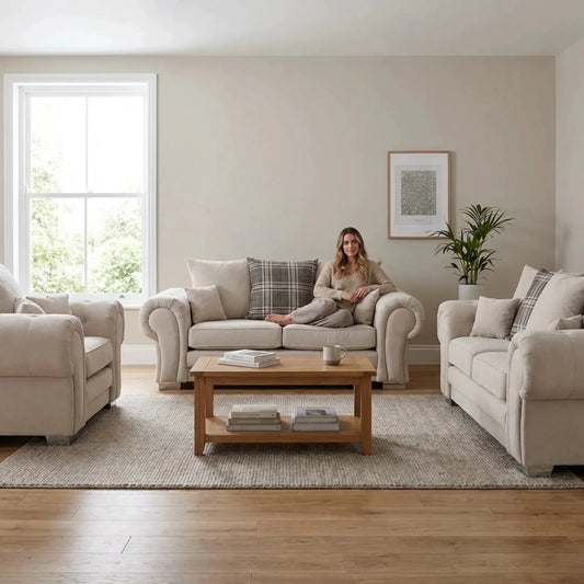 Verona Scatter Back Cream Fabric 3+2+1 Seater Sofa Set - Furniture Instore