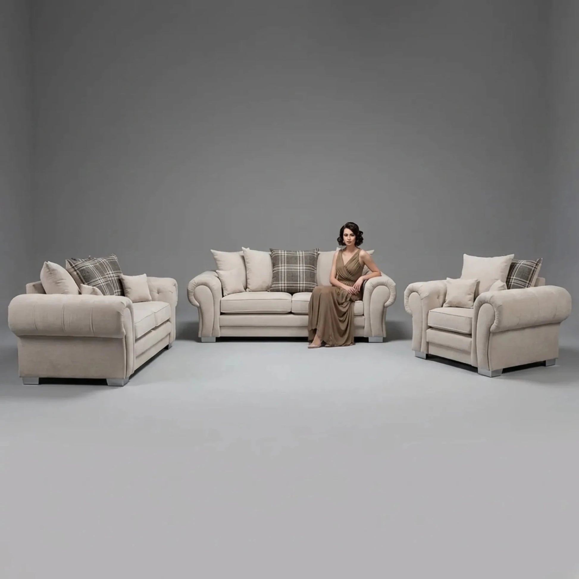 Verona Scatter Back Cream Fabric 3+2+1 Seater Sofa Set - Furniture Instore