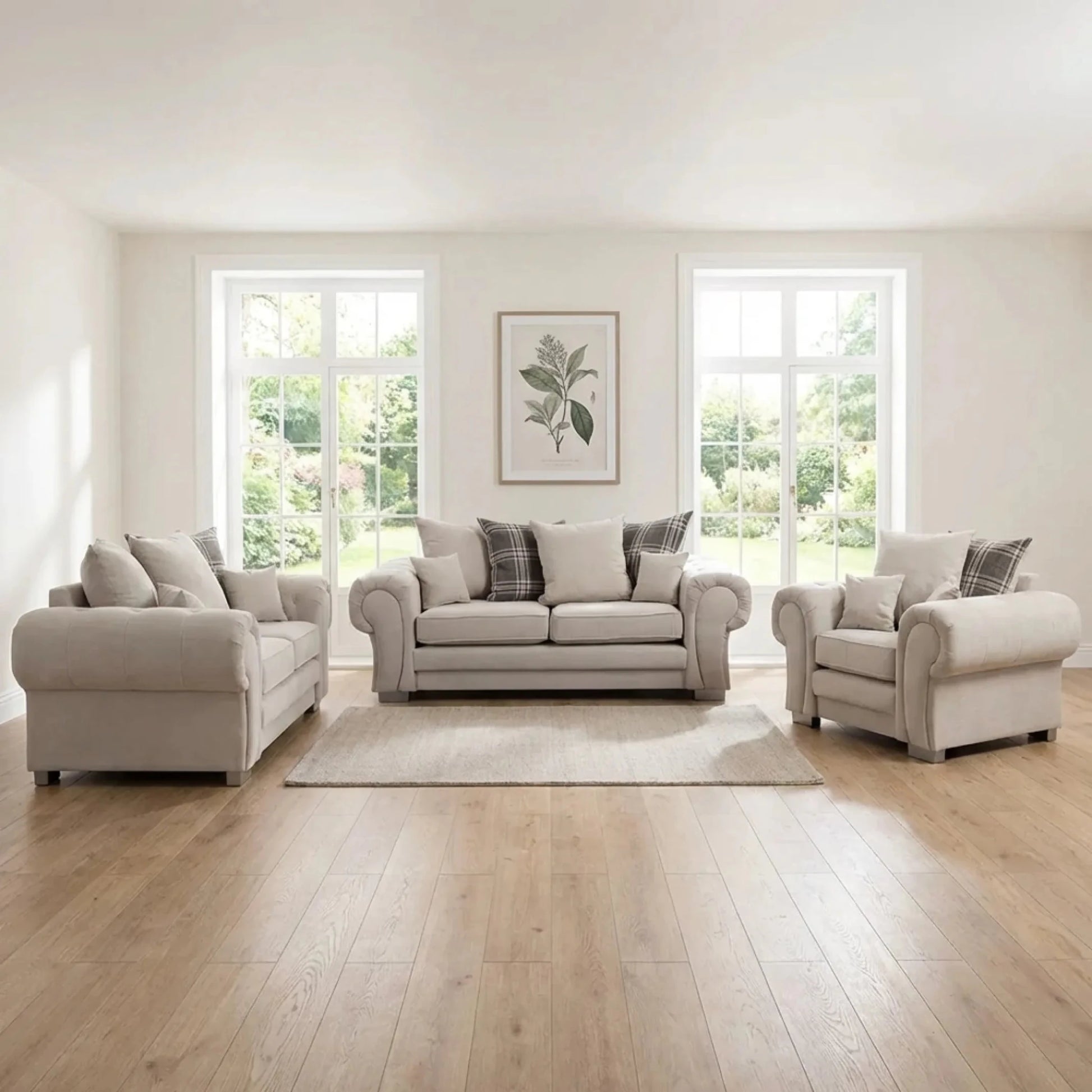 Verona Scatter Back Cream Fabric 3+2+1 Seater Sofa Set - Furniture Instore