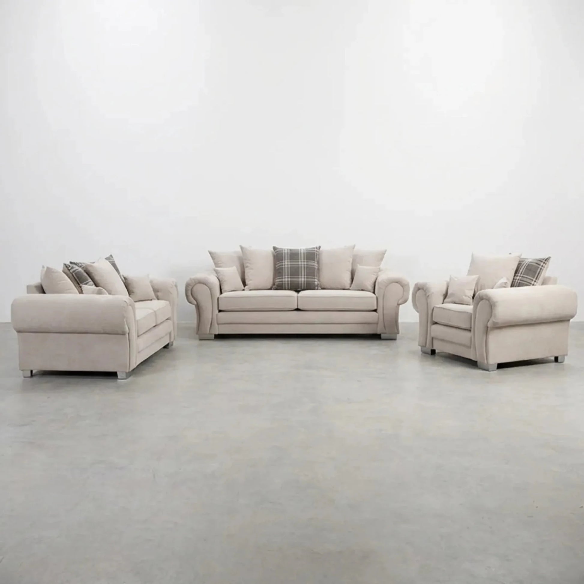 Verona Scatter Back Cream Fabric 3+2+1 Seater Sofa Set - Furniture Instore