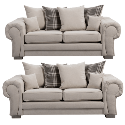 Verona scatter back grey 3+3 sofa set displayed front facing on a plain white background, showing full furniture set.