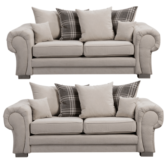 Verona scatter back grey 3+3 sofa set displayed front facing on a plain white background, showing full furniture set.