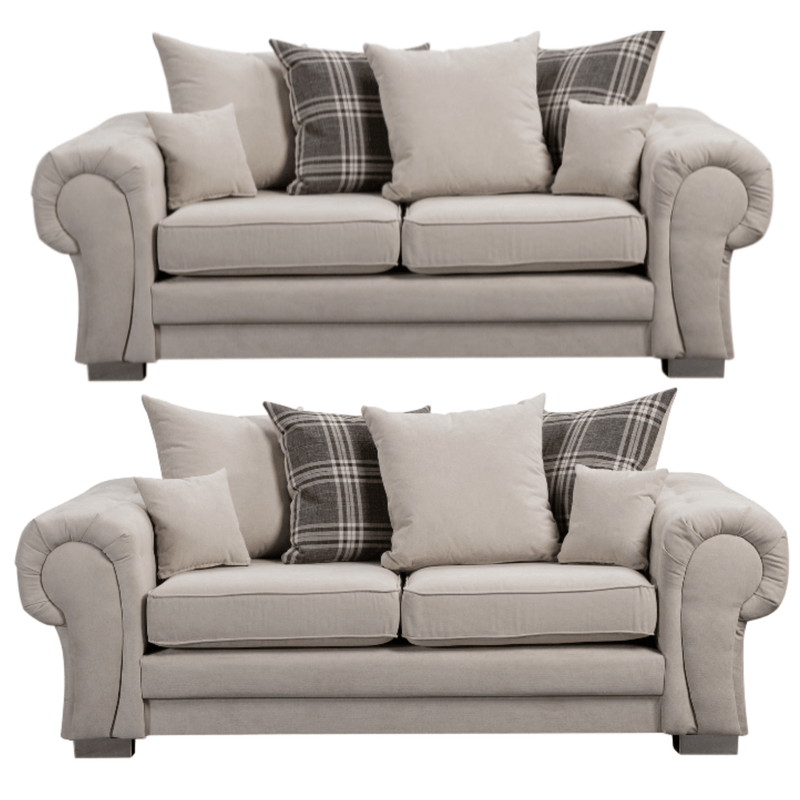 Verona scatter back grey 3+3 sofa set displayed front facing on a plain white background, showing full furniture set.