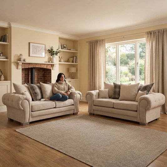 Verona Scatter Back Cream Fabric 3+3 Seater Sofa Set - Furniture Instore