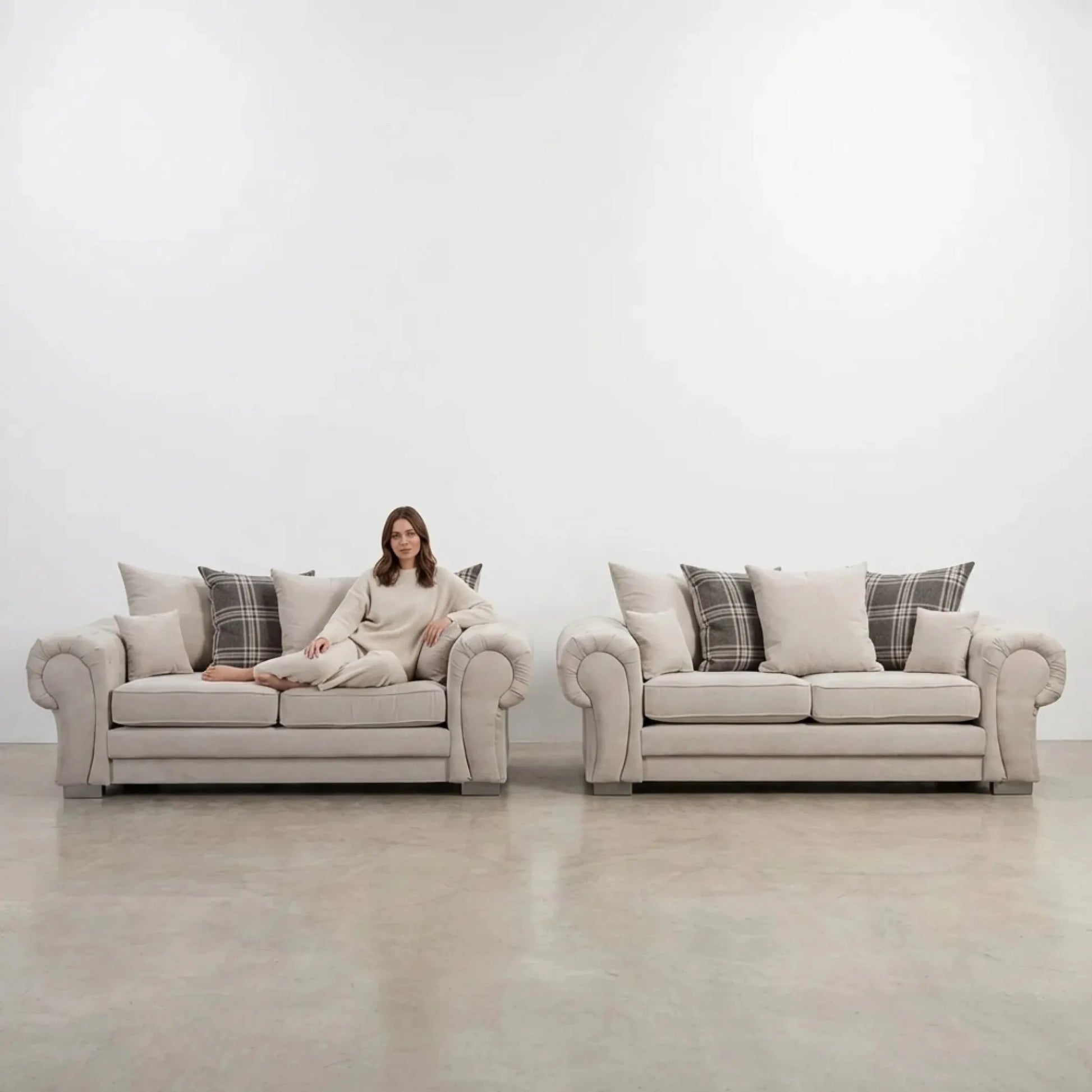 Verona Scatter Back Cream Fabric 3+3 Seater Sofa Set - Furniture Instore