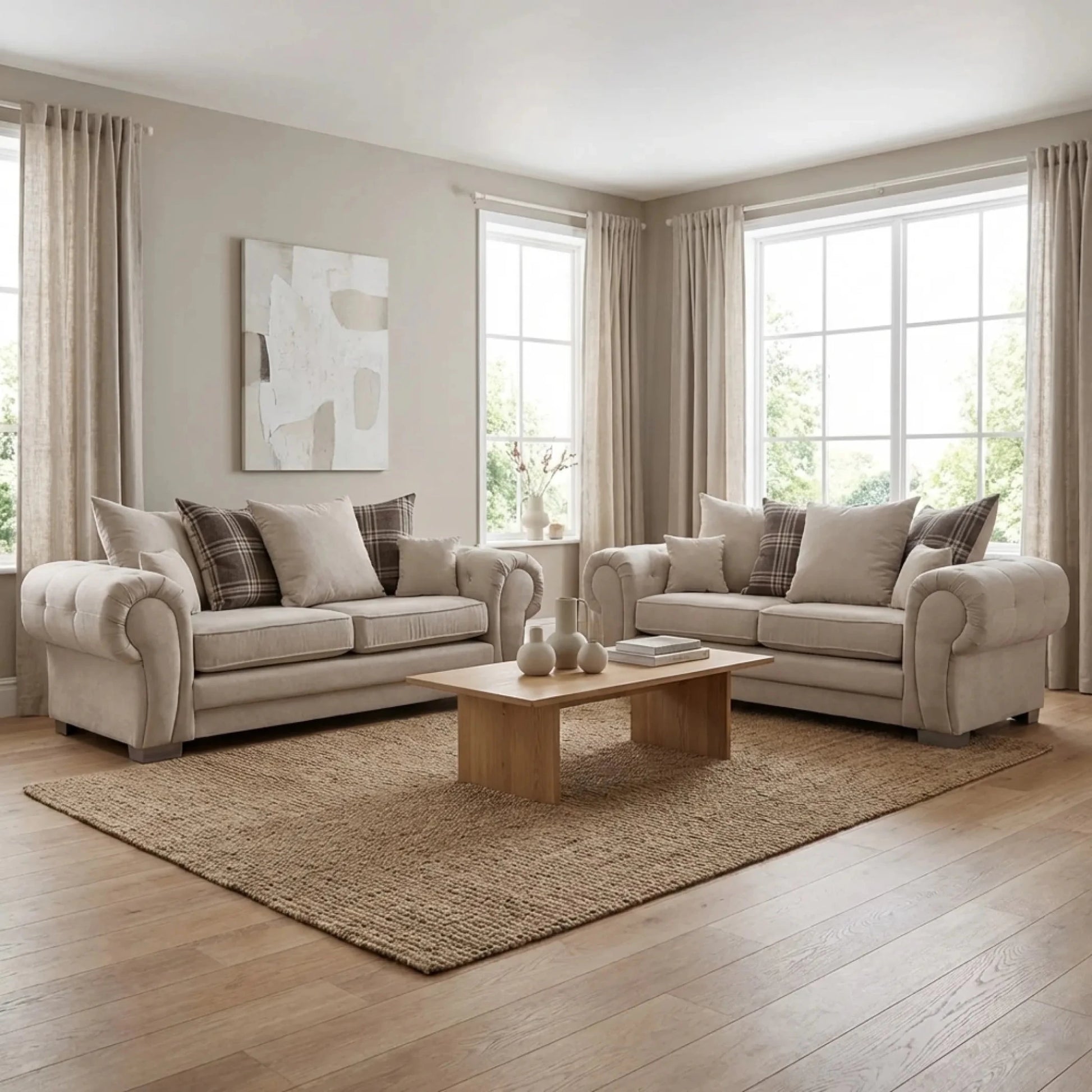 Verona Scatter Back Cream Fabric 3+3 Seater Sofa Set - Furniture Instore