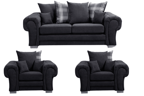 Verona Scatter Black Fabric 2+1+1 Seater Sofa Set
