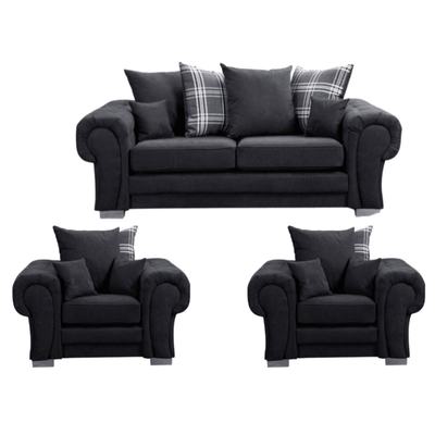 Verona Scatter Black Fabric 2+1+1 Seater Sofa Set