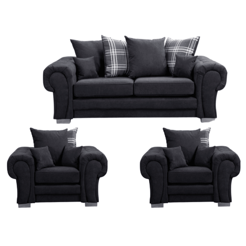 Verona Scatter Black Fabric 2+1+1 Seater Sofa Set