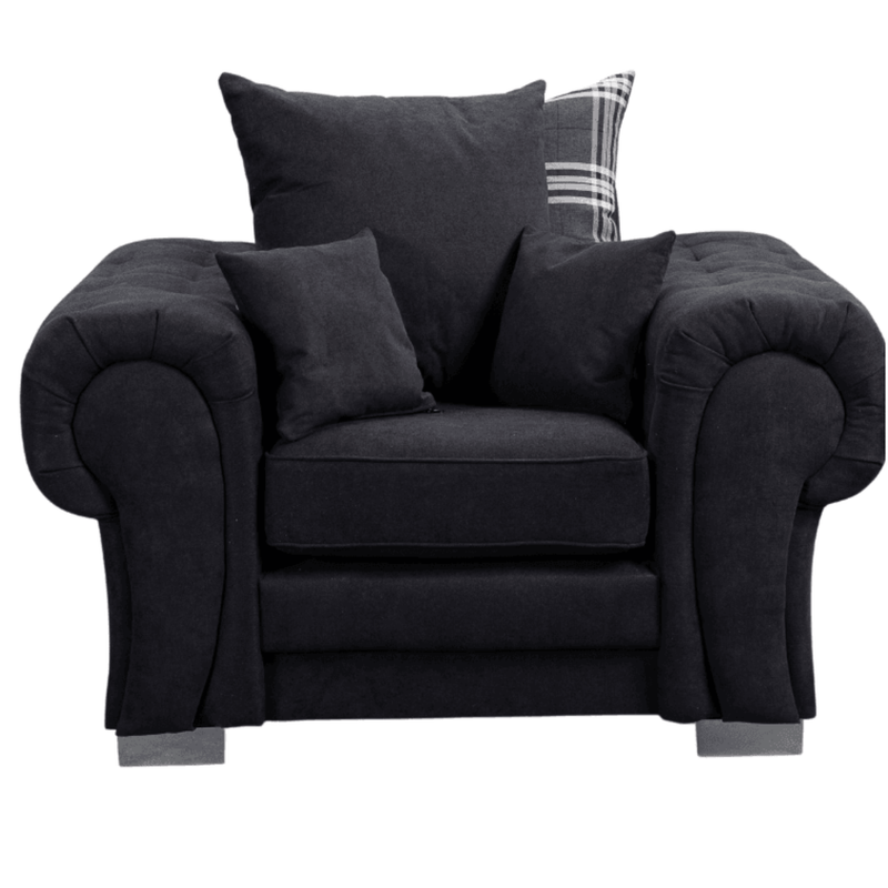 Verona scatter back black armchair displayed front facing on a plain white background, showing full chair design.