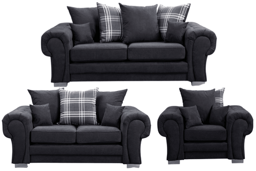 Verona Scatter Black Fabric 3+2+1 Seater Sofa Set