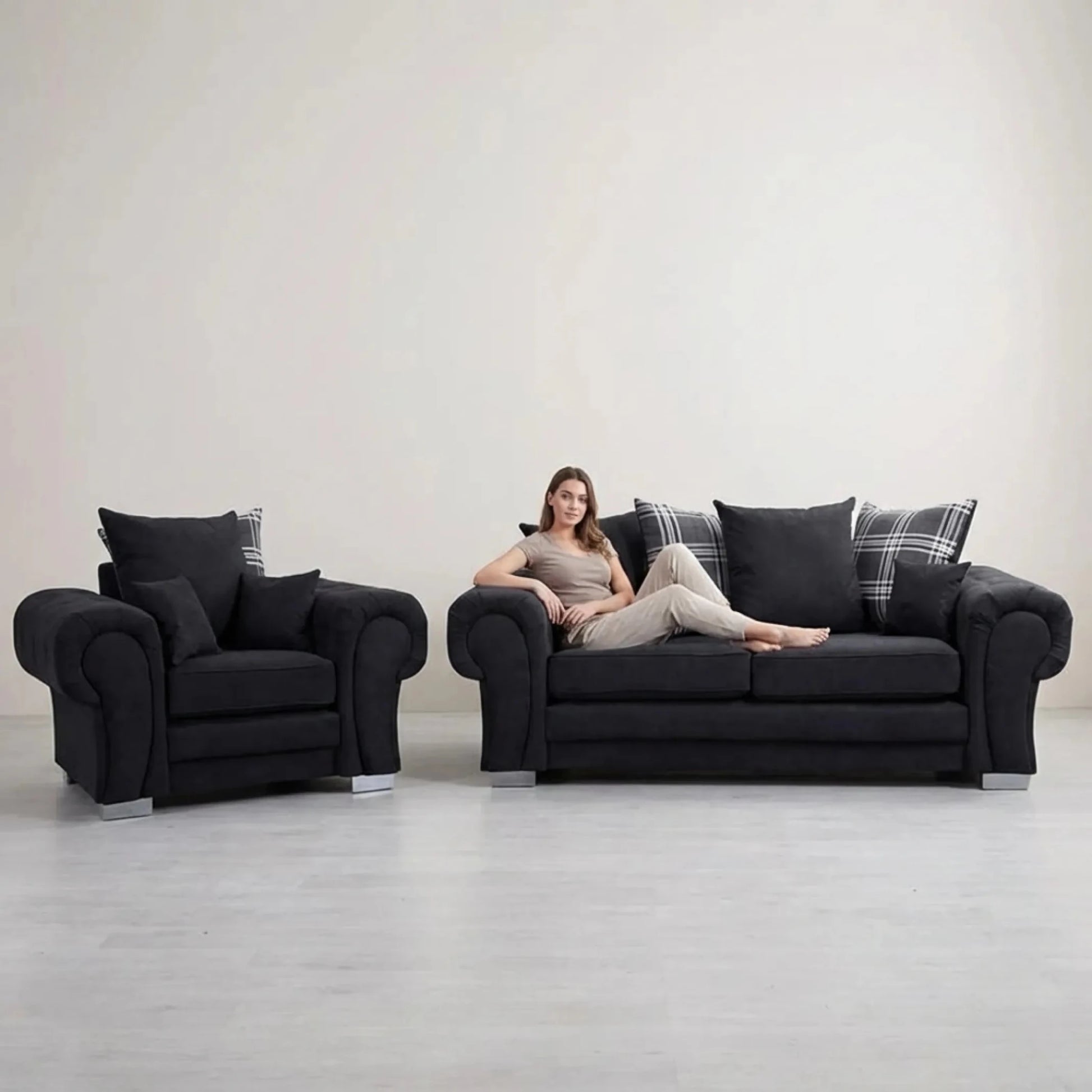 Verona Scatter Black Fabric 3+1 Seater Sofa Set - Furniture Instore