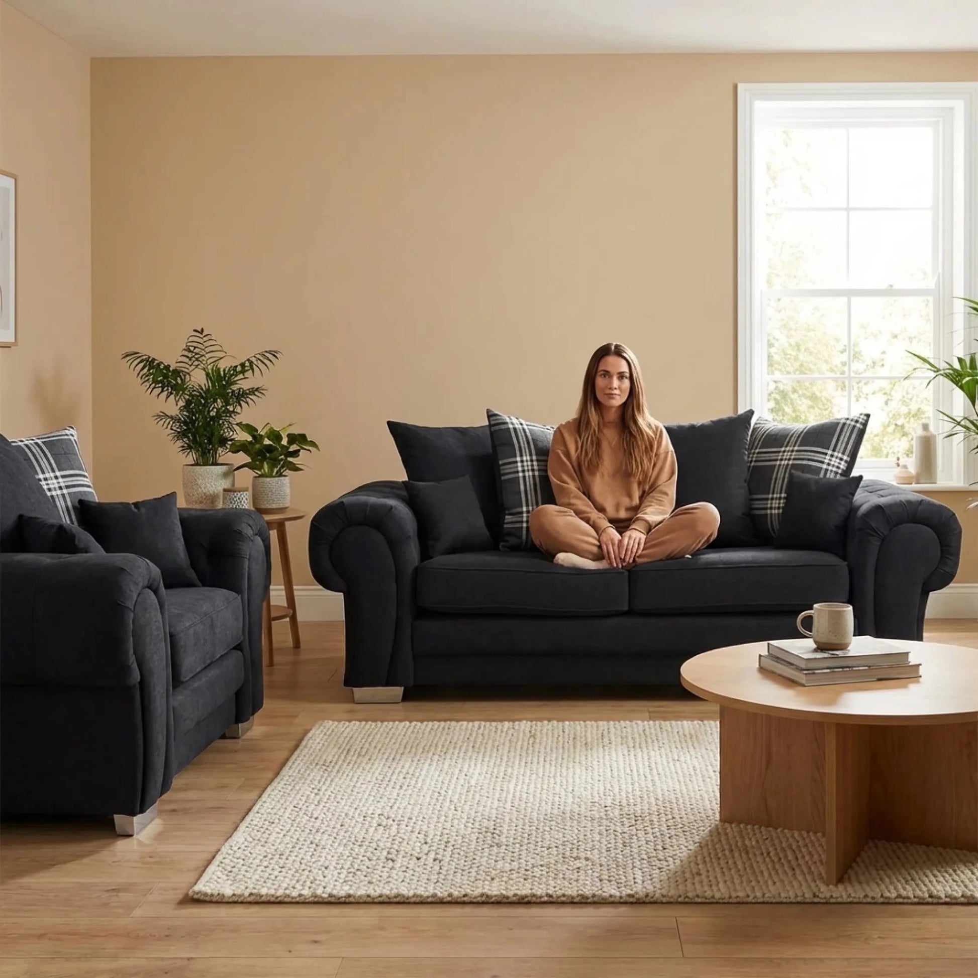 Verona Scatter Black Fabric 3+1 Seater Sofa Set - Furniture Instore