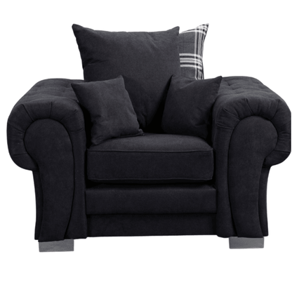 Verona scatter back black armchair displayed front facing on a plain white background, showing full chair design.