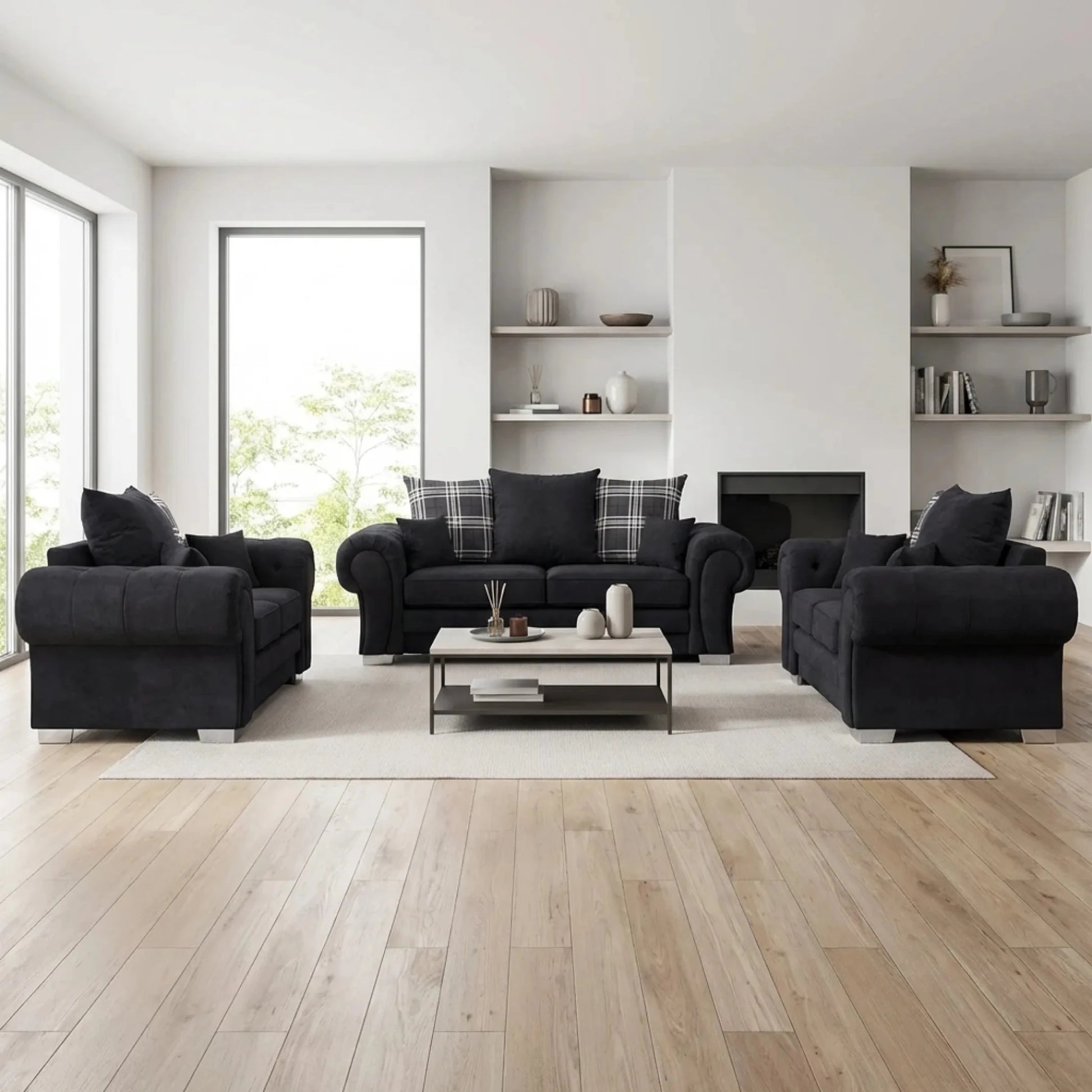 Verona Scatter Black Fabric 3+1+1 Seater Sofa Set - Furniture Instore