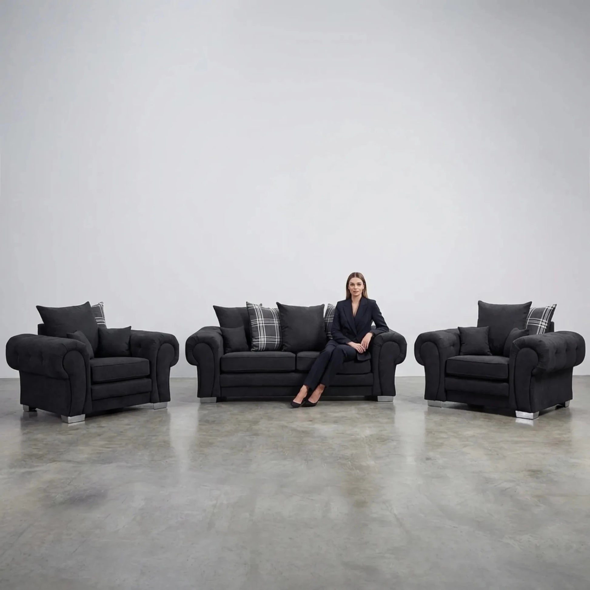 Verona Scatter Black Fabric 3+1+1 Seater Sofa Set - Furniture Instore
