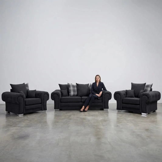 Verona Scatter Black Fabric 3+1+1 Seater Sofa Set - Furniture Instore
