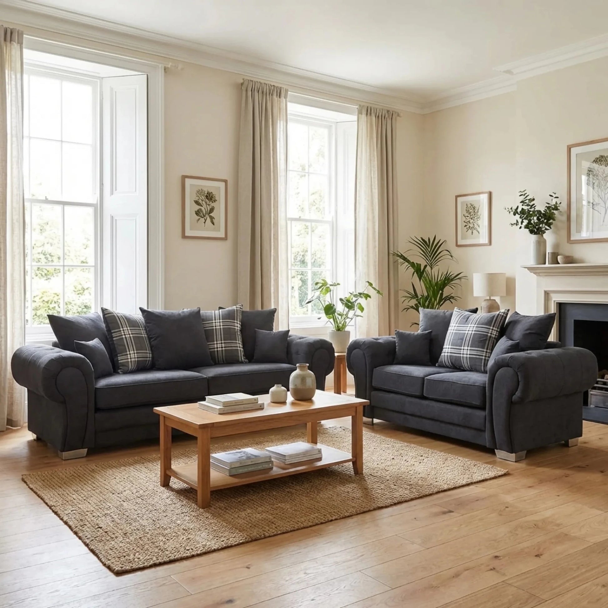Verona Scatter Black Fabric 3+2 Seater Sofa Set - Furniture Instore