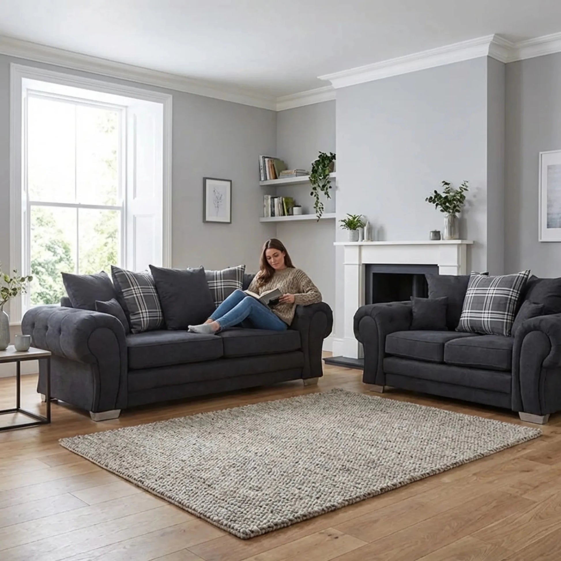 Verona Scatter Black Fabric 3+2 Seater Sofa Set - Furniture Instore