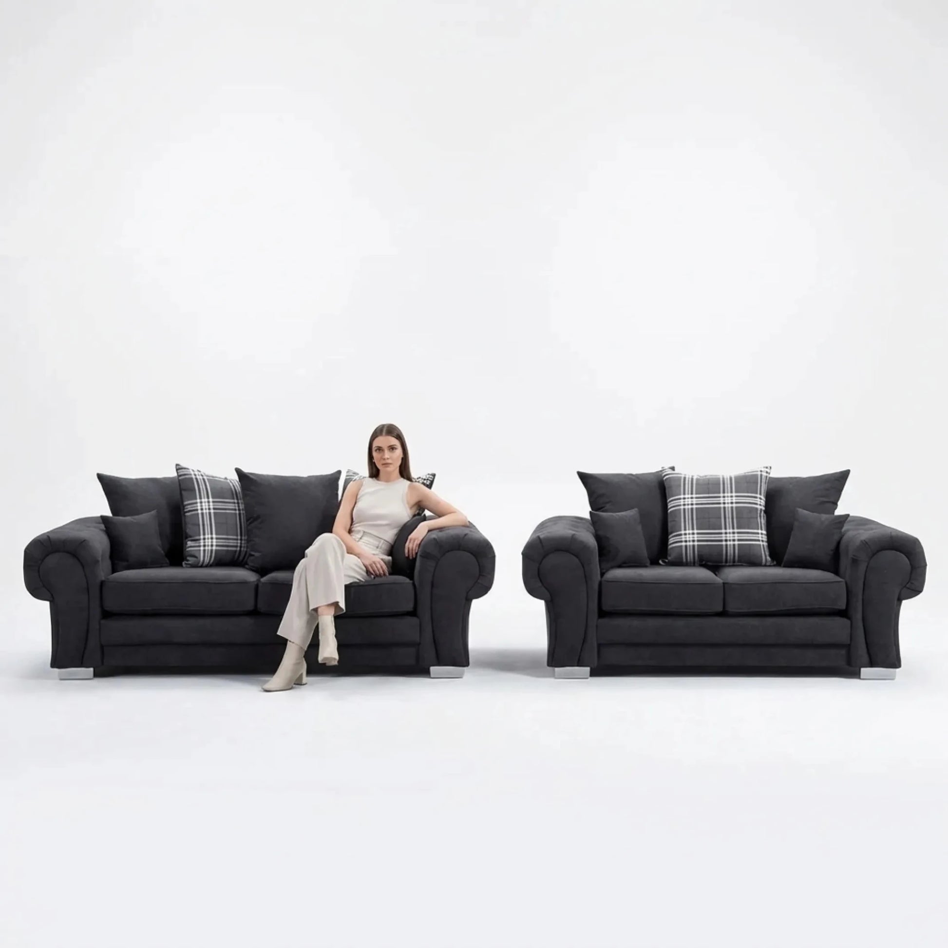 Verona Scatter Black Fabric 3+2 Seater Sofa Set - Furniture Instore