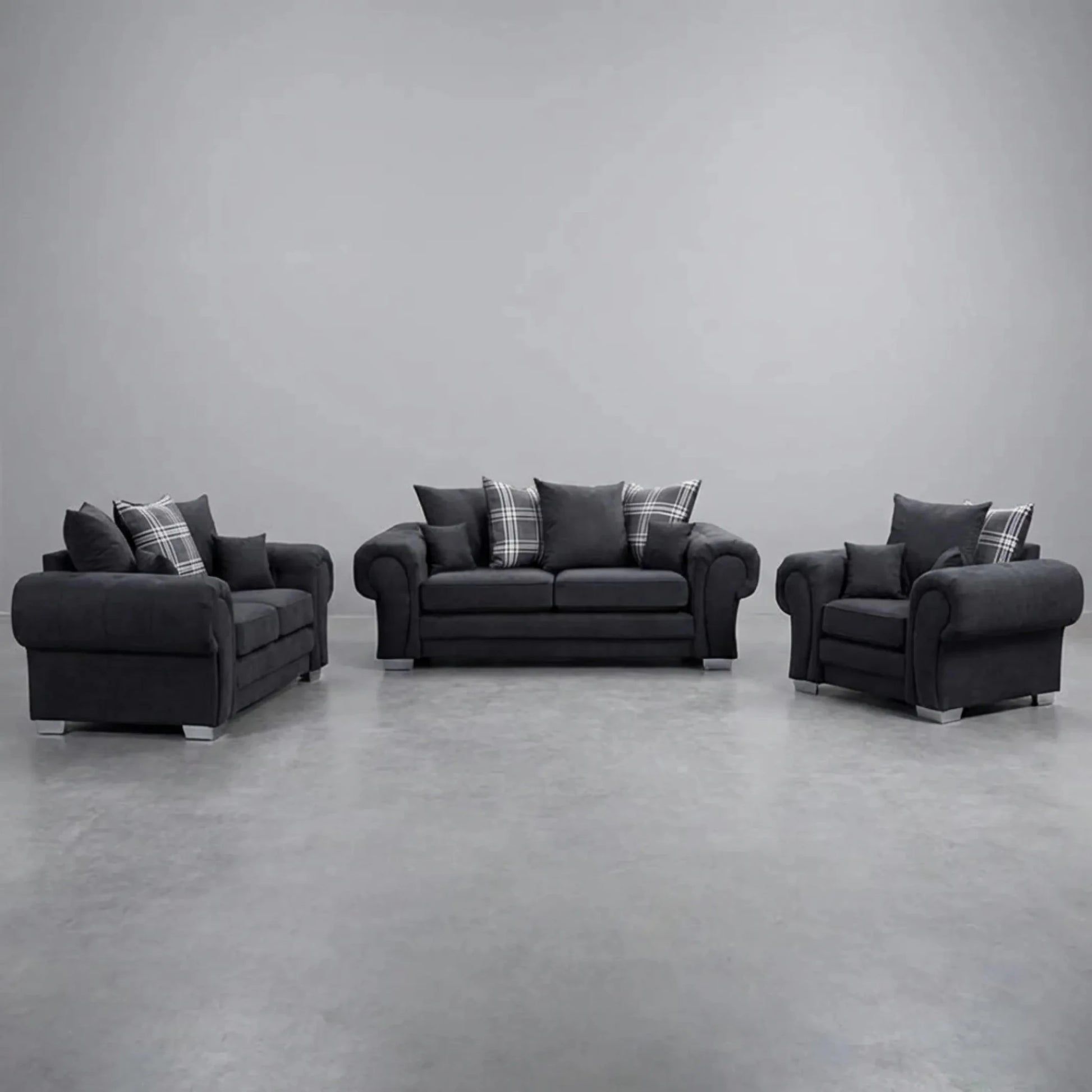 Verona Scatter Black Fabric 3+2+1 Seater Sofa Set - Furniture Instore